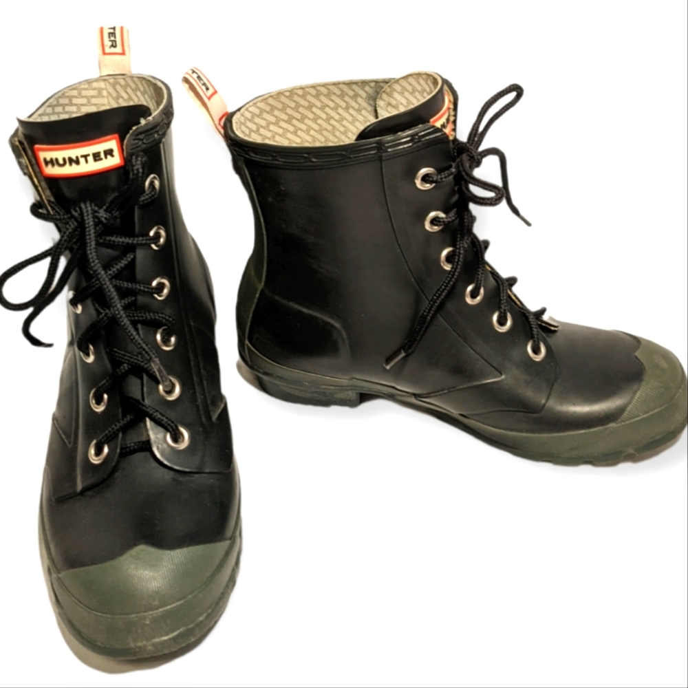 Blue & Green Hunter Brixton Combat Ankle Boot, Sz 6